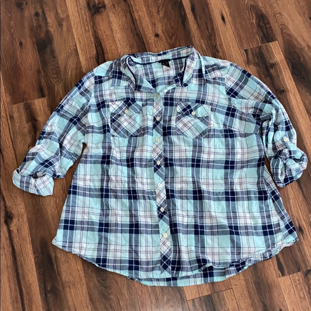 Torrid blue plaid button front shirt